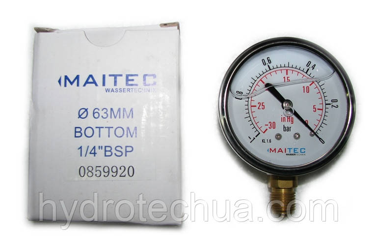 Манометр радіальний (вакууметр) гліцериновий MAITEC (1/4") -1 - 0 бар