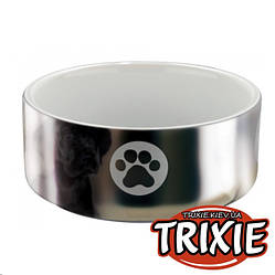 Trixie (Тріксі) Миска керамічна для собак, срібло / біла, 300 мл /12 см