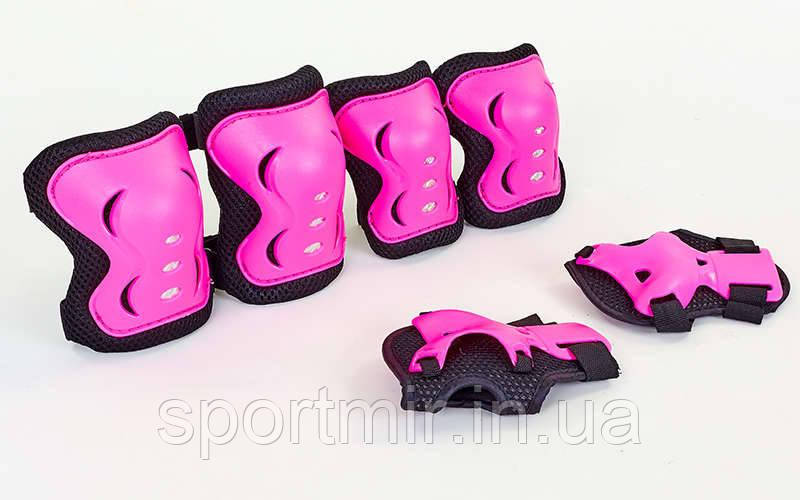 Захист дитячий наколінники, налокітники, рукавички SK-6328BKP-M (р-р M-8-12 років, чорний-рожевий), фото 1