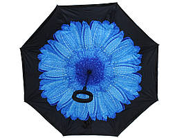 Парасолька-навпаки F001-FRSA-2 принт квітка в росі синій