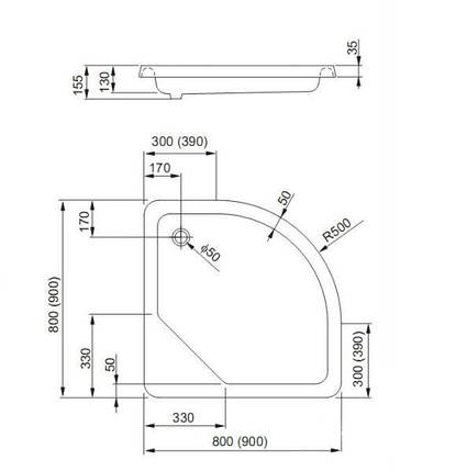 Напівкруглий душовий піддон Aquatorm Standard 80x80, фото 2