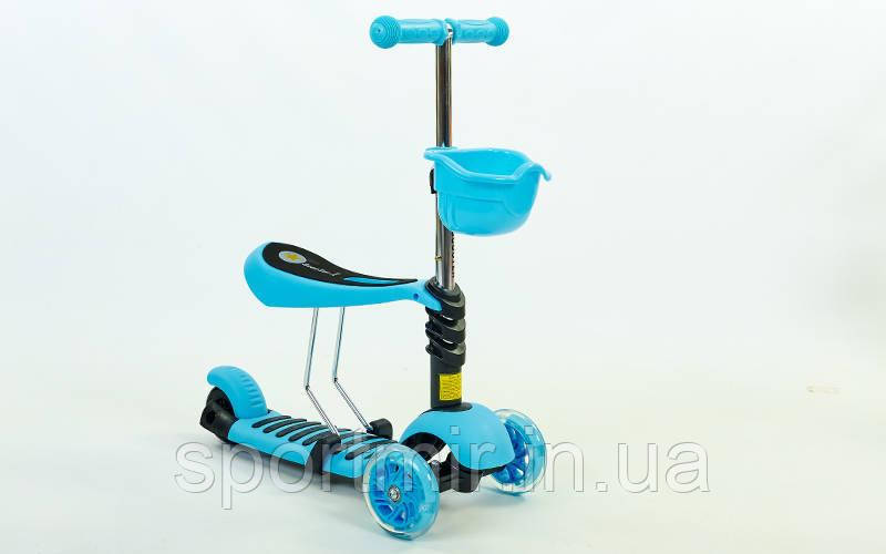 Самокат із нахилом керма Micro Mini із сидінням 3 в 1 C-0332 кольори в асортименті (3-х кіл, PU світло, h-65-73 см), фото 1