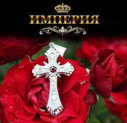 Хрест жіночий срібний з Червоним фианитом родированый