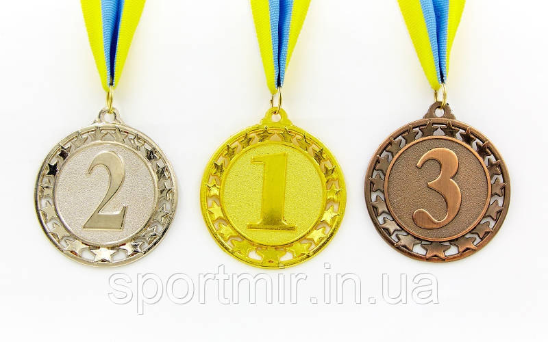 Медаль спортивна зі стрічкою STROKE d-6,5 см C-4330 (метал, d-6,5 см, 44g золото, срібло, бронза), фото 1