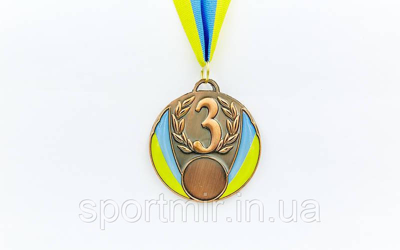 Медаль спортивної стрічки UKRAINE d-6,5sм з укр. символом C-4339 (метал, 40g золото, срібло, бронза), фото 1