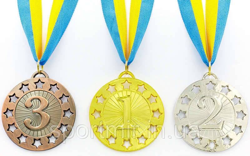 Медаль спортивна зі стрічкою WIN d-6,5см C-6405 (метал,1-золото,2-срібло,3- бронза d-6,5sм, 38g), фото 1