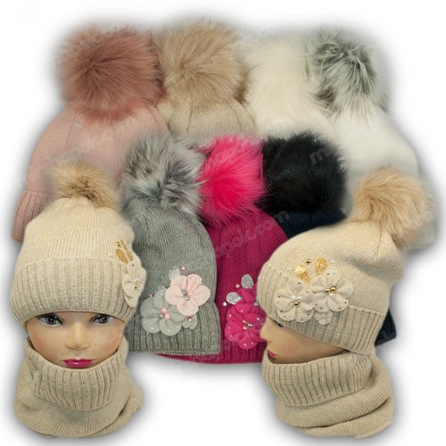 ОПТ Комплект шапка та шарф для дівчинки, р. 50-52 (5 шт./набір), фото 1