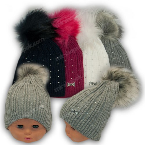 ОПТ Шапка з помпоном для дівчинки, р. 46-48 (5 шт./набір), фото 1