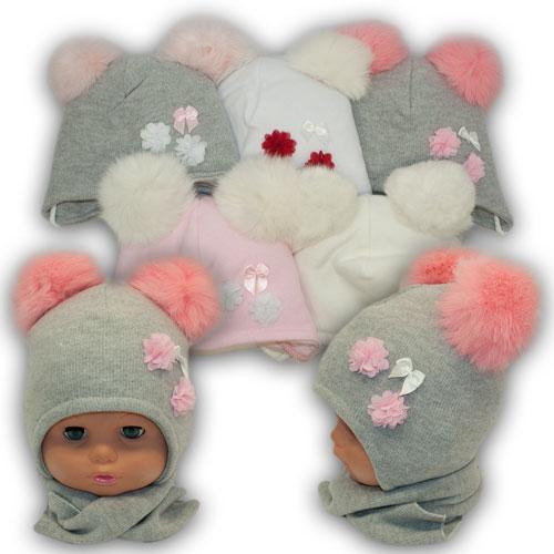 ОПТ Шапка з натуральним помпоном і шарф, р. 38-40 (5 шт./набір), фото 1