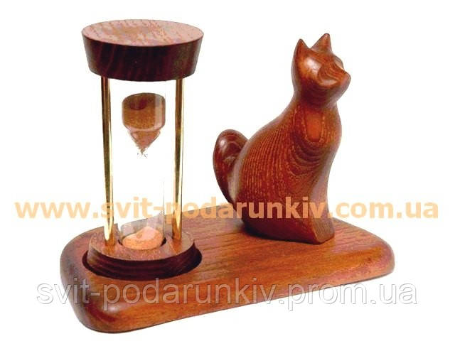 Дерев'яний пісочний годинник на підставці з фігуркою Кішка