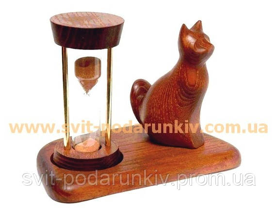 Дерев'яний пісочний годинник на підставці з фігуркою Кішка, фото 2