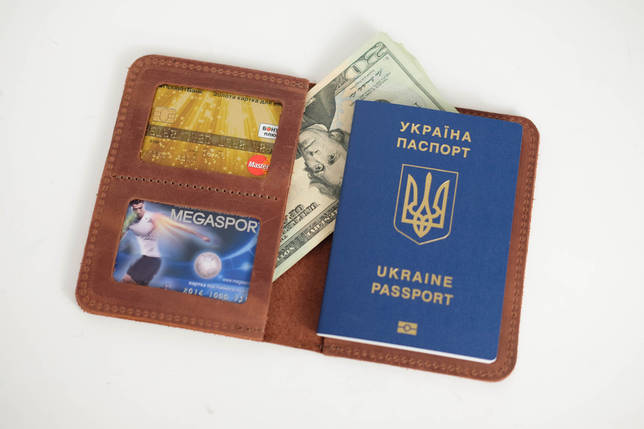 Обкладинка для документів Модель №14 з натуральної шкіри колір Коньяк, фото 1