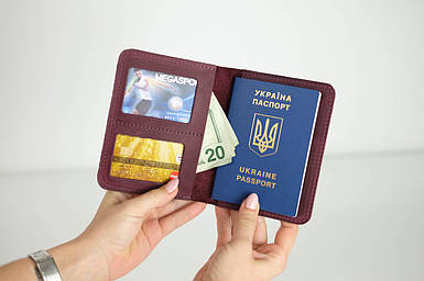 Обкладинка для документів Модель №14 з натуральної шкіри колір Бордо