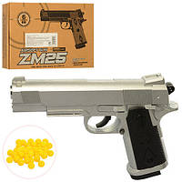 Игрушечный металлический пистолет ZM25 с патронами / пластмассовыми шариками, р. 17х12х3