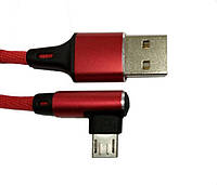 Шнур шт.USB А -шт.micro USB угловой, в сетке, 1м, красный