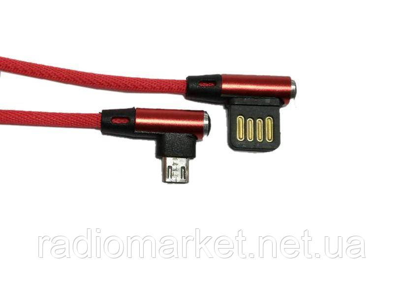 Шнур шт.USB А кутовий — шт.micro USB кутовий, у сітці, 1 м, червоний