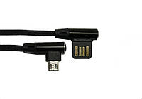 Шнур шт.USB А угловой -шт.micro USB угловой, в сетке, 1м, чёрный