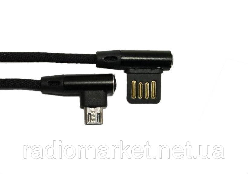 Шнур шт.USB А угловой -шт.micro USB угловой, в сетке, 1м, чёрный - фото 1 - id-p798475057