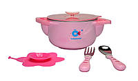 Набор детской посуды 3 в 1 Babyhood розовый (BH-405P)