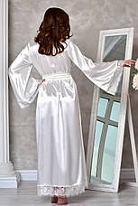 Вишуканий довгий атласний халат для нареченої Перлинний (Молочний). Розміри від XS до XL, фото 2