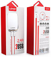 Мережевий зарядний пристрій LDNIO A2204 Micro 2 USB 2.4 A White (Fast Charge)