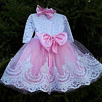 Нарядное платье детское " Розовый бант" ( размер от 86 до 122)