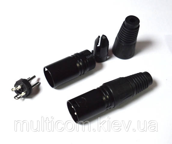 01-03-006. Штекер CANON (XLR) 3pin під кабель, корпус метал, чорний