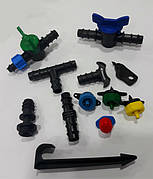 Фітинг і крапельниці для багаторічної краплинної трубки. Кореневий полив (микрополив).