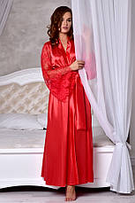 Шикарний атласний халат із довгим мереживним рукавом Червоний. Розміри від XS до XXXL, фото 3