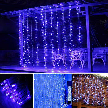 Штора 2х2м 320 led, колір синій 8 режимів - декоративна гірлянда на Новий рік