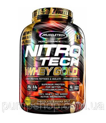 Ізолят сироваткового протеїну MuscleTech Nitro-Tech Whey Gold 2500 г (+пептиди), фото 2