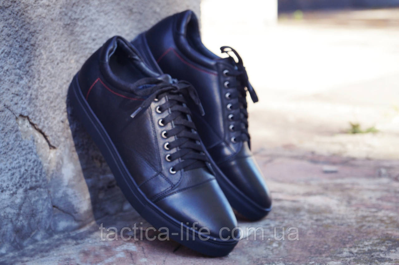 Мужские кожаные туфли кеды черные - фото 4 - id-p799073557