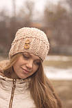 Жіноча в'язана шапка з ґудзиками, модна стильна шапка від PRIGRIZ, фото 2