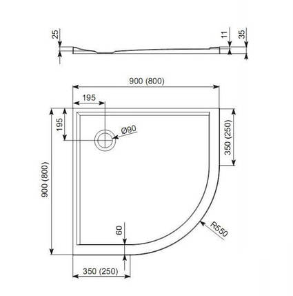 Напівкруглий душовий піддон Aquatorm Plus 550 супердрібний 90х90, фото 2