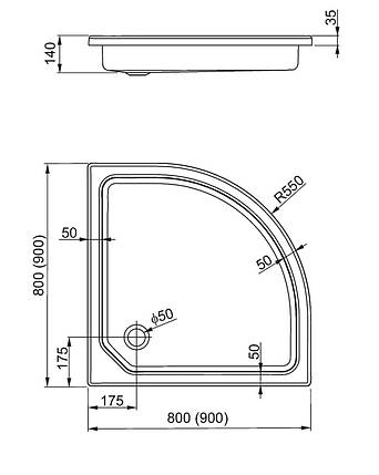 Напівкруглий душовий піддон Aquatorm Plus 550 середній 80х80, фото 2