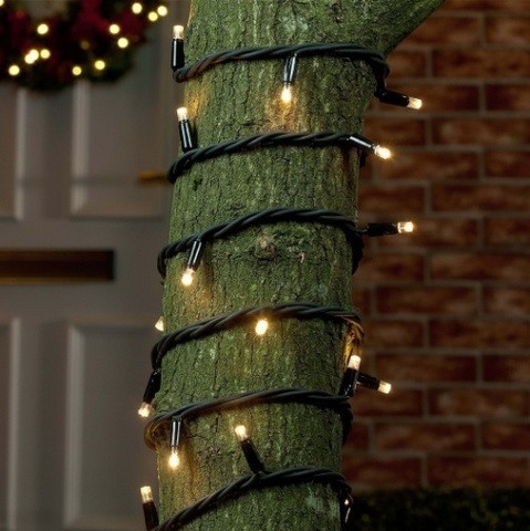 Вулична Світлодіодна гірлянда Нитка 10м 100 LED, теплий білий з мерехтінням, чорний дріт IP44, фото 1