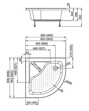 Напівкруглий душовий піддон Aquatorm Plus 550 глибокий із сидінням 80х80, фото 2