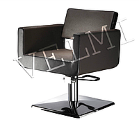 Кресло парикмахерское Gwen на гидравлике квадрат выпуклый хром экокожа черная (Velmi TM)