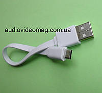 Кабель USB на microUSB, плоский, длина 20 см, белый