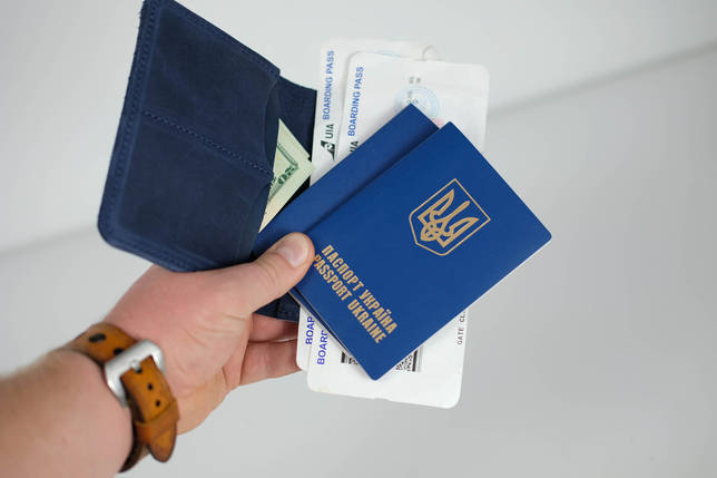 Шкіряна обкладинка для документів Модель №13, натуральна Вінтажна шкіра, колір Синій, фото 1