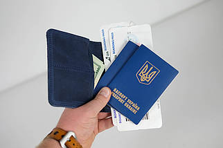 Шкіряна обкладинка для документів Модель №13, натуральна Вінтажна шкіра, колір Синій, фото 5