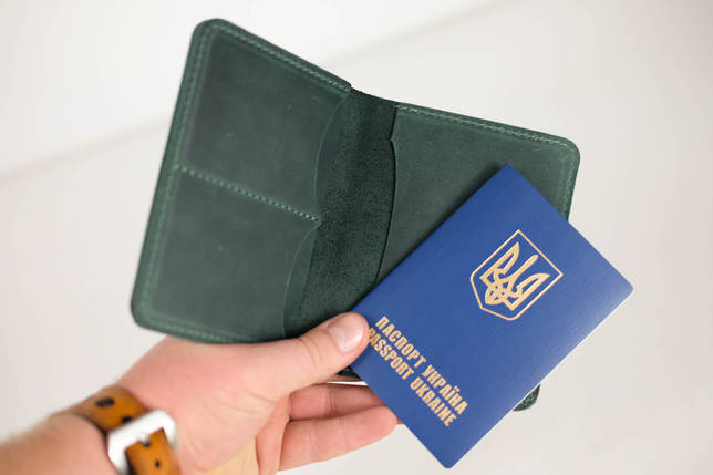 Шкіряна обкладинка для документів Модель №13, натуральна Вінтажна шкіра, колір Зелений, фото 1