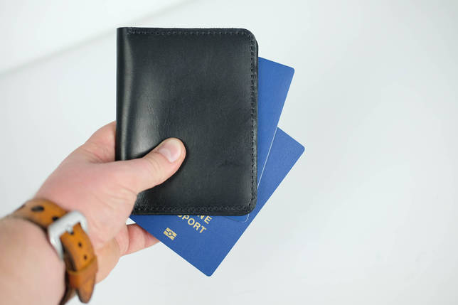Шкіряна обкладинка для документів Модель №13, натуральна шкіра італійська Краст, колір Чорний, фото 1