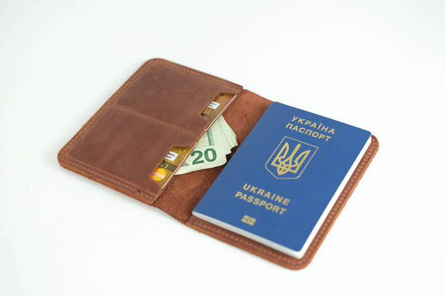 Шкіряна обкладинка для документів Модель №15, натуральна Вінтажна шкіра, колір Коньяк, фото 1