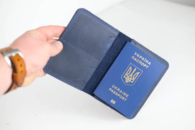 Шкіряна обкладинка для документів Модель №15, натуральна Вінтажна шкіра, колір Синій, фото 1