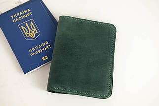 Шкіряна обкладинка для документів Модель №15, натуральна Вінтажна шкіра, колір Зелений, фото 3