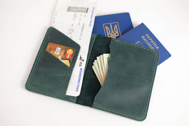 Обкладинка для документів Модель №16 з натуральної шкіри колір Зелений, фото 1
