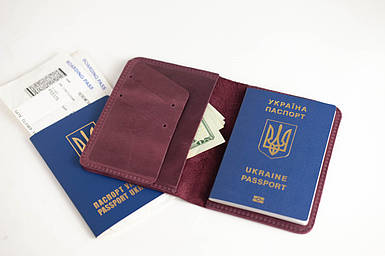 Обкладинка для документів Модель №16 з натуральної шкіри колір Бордо