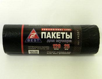 Пакети для сміття 120л 25шт 20мкм чорні Z-best, фото 1