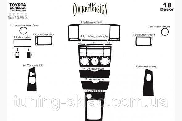 Накладки на торпеду Toyota Corolla 2002-2004 (декор панелі Тойота Корола)